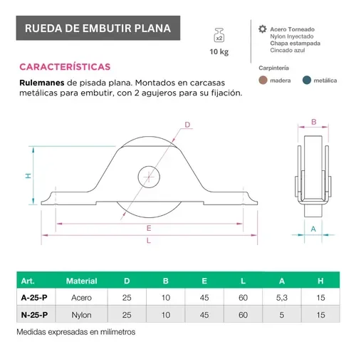 RUEDA DE EMBUTIR 25M S/RULEMAN