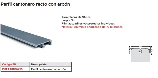PERFIL J C/ARPON P/PLACA 18MM